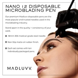 MADLUVV MADLUVV Nano 12 Professional Brow Artistry Pens for Flawless Eyebrows, Premium Pens for Pigment Ink, 18mm Sterile Disposable Micro Brow Sharp C 10 Pack