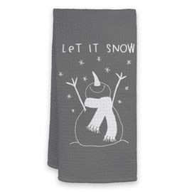 HIWX Christmas Let It Snow Snowman Decorative Kitchen Towels and Dish Towels, Xmas Christmas Snowflakes Snowman Farmhouse Hand Towels Tea Towel for Bathroom Kitchen Decor 16×24 Inches (Gray)