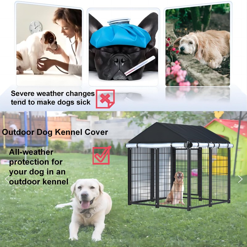 LYBOSH Outdoor Dog Kennel Cover,Full Coverage for 4.2'Dx4.2'Wx4.5'H Dog Cages,600d