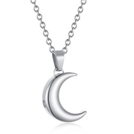 Crescent Moon Cremation Urn Necklaces for Ashes Stainless Steel Cremation Jewelry Keepsake Urn Necklace for Human Pet Ashes Memorial Jewelry Funeral Jewelry for Women Men (Silver)