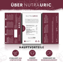 Nutra Tea Nutrauric Blister and Kidney Tea, Nettle Tea Promotes Drainage, Contributes to Joint Health, 40 Reusable Tea Bags, Herbal Tea with Cherries & Nettle