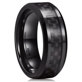 King Will GENTLEMAN 8mm Black Carbon Fiber Inlay Tungsten Carbide Ring Polished Finish Edges Comfort Fit11.5