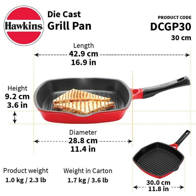 HAWKINS 30 cm Grill Pan, Non Stick Die Cast Grilling