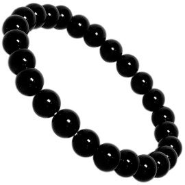 Kaltner Präsente Gift Idea - High Quality Gemstone Bracelet Ball Bracelet Obsidian Beads Black Diameter 8 mm Stretchy (Stretch Band), Obsidian, Obsidian