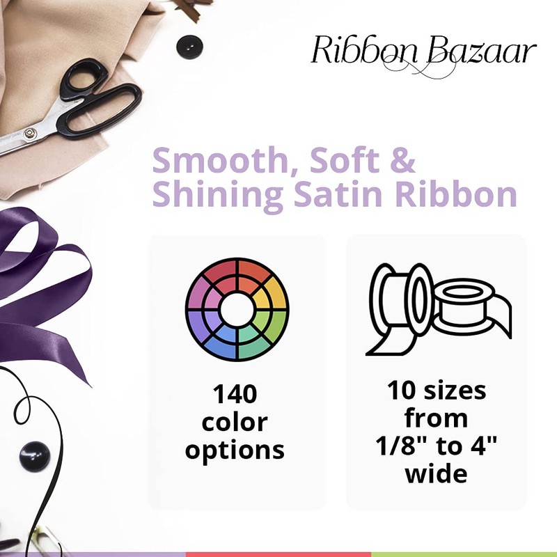 Ribbon Bazaar Double Faced Satin 2-1/4 Inch Black 25 Yards