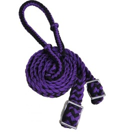 Showman 7' Braided Knotted Nylon Roping Barrel Racing Contest Reins (Purple/Black)
