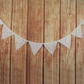 Beige White Linen Lace Bunting Flags Valentine's Day Banner Hanging Garland Flags Birthday Wedding Party Decoration with 12 Triangle Flag Vintage Chic Pennant Home Baby Shower Ceremonies Decor Flag