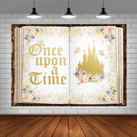 AIBIIN 10x7ft Once Upon a Time Backdrop Fairy Tale White Books Wedding Party Decorations Supplies Ancient Castle Princess Romantic Story Happy Anniversary Birthday Party Banner Photo Shoot Props