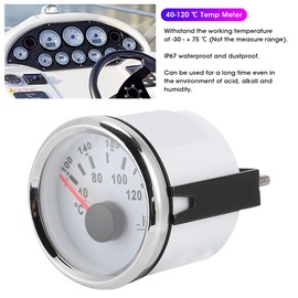 Acouto Temp Gauge Temperature Meter 52mm/2in Marine Engine Water Temperature Gauge 40-120 ℃ Temp Meter for Boat RV(White Dial Silver Cover)