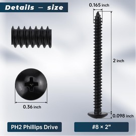 50 Pack #8 x 2 Black Truss Head Self Tapping Screws for Wood & Metal, 304 Stainless Steel 18/8- Indoor/Outdoor Use w/Phillips Bit