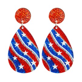 July 4th Independence Day Earrings Sparkle Acrylic Star Red White Blue Drop Dangel Earrings Festival Party Patriotic Jewelry-Teardrop B