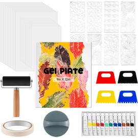 Faccito 9'' x 12'' Gel Printing Plate Kit, Complete Printmaking Set with Gelatin Plate, Brayer, Printmaking Paper, Acrylic Paint and Essential Tools for Mixed Media Art, Monoprinting, Card Making