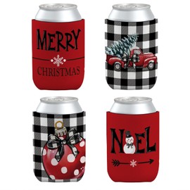 LIANGW Red Merry Christmas Cup Sleeve 4 Pack, Christmas Gifts for Women Teen Girls, Christmas Party Supplies Decorations, Reusable Neoprene Iced Coffee Insulator Sleeves for Cold & Hot Drinks