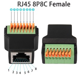 QIANRENON RJ45 to 8 Pin Quick Connector Solderless Adapter RJ45 8P8C Female to 8 Pin Terminal Network Connector RJ45 Quick Spring Terminal Crimp Extension for CAT5/6/7 Audio Analog GPIO
