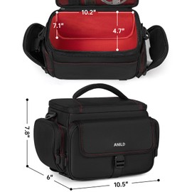 ANILD DSLR Gadget Bag, Crossbody Camera Bag for Photographers, Solid Waterproof Travel Photography Camera Messenger Bag with Tripod Holder, Black with Red Interior