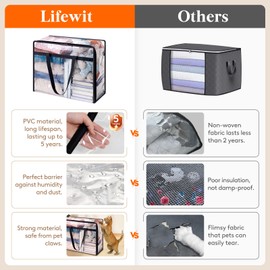 Lifewit 3 Pack Clear Clothes Storage Bags, 60L Plastic Blanket Storage Bag, Vinyl Foldable Moving Bags with Zipper, Closet Organizers and Storage Containers for Bedding, Duvet, Comforter