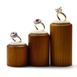 Papten Ring Holder 3 Pieces, Wooden Jewellery Storage Rings Jewellery Display Ring Stand Ring Organiser Jewellery Stand Jewellery Holder (Beige)
