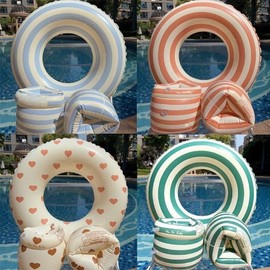 KC Certified Ring Tube + Arm Tube Set for Water Play & Swimming Ring Tube Orange Stripe 2ea