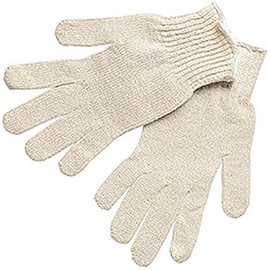 MCR Safety 9634L Guantes de punto sin costuras de mezcla de algodón/poliéster, calibre 7, con puño blanco, natural, grande, 1 par