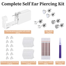 40Pcs Ear Piercing Gun Kit, Disposable Ear Piercing Kit, Include 6Pcs Self Piercing Gun with Cubic Zirconia Earrings Stud, 3Pair Replacement Earrings Stud & 31Pcs Piercer Tool for Your Own Use at Home