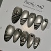 Gothic Silver Magnet [Handmade Nail Tip] Emily Nail - Medium