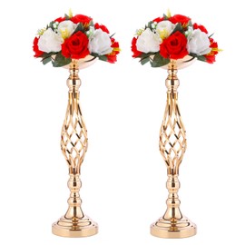 Wedding Centerpieces for Reception Tables, Twist Candleholder Stands, Wedding Flower Arrangement Vases, Metal Centerpieces for Wedding Road-Leading Home Decor (2 x Gold, 20.47"(52cm))