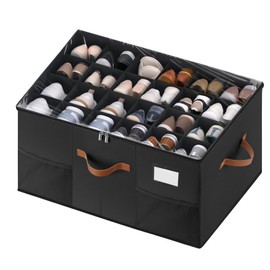 MSTONAL Shoe Organizer for Closet, 1 Pack Shoe Storage Container with Adjustable Dividers, Space Saving Shoe Box Storage Organizer Bin with Clear Lid and 4 Handles, Fits 12-24 Pairs, Black