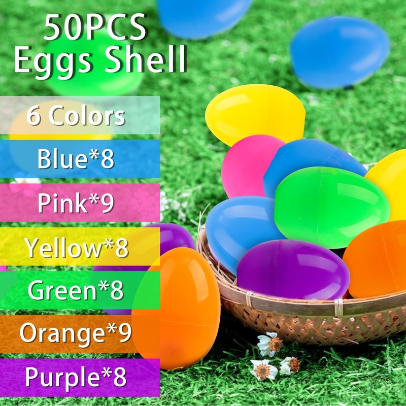 Kitimi 50PCS Large Colourful Fillable Plastic Surprise Easter Eggs, Large