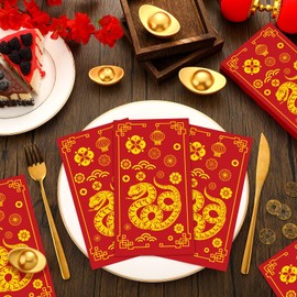 Tinlade 100 Pcs Chinese Zodiac Snake Napkin 2025 Happy New Year Guest Napkins Disposable Paper Pack Elegant Dinner Hand Napkins for Spring Festival Party Winter Kitchen Bathroom Holiday Decoration