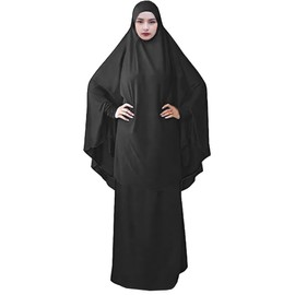 Ladies Abaya Mukena Telekung Black Overhead Sleeves 2 Piece Blouse Women Gift Ramadan Eid Prayer Modest Cloth
