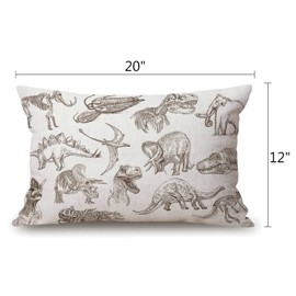 Dinosaur Bones Fossils Cotton Linen Decorative Throw Pillow Case Cushion Cover Pillowcase for Couch Sofa Bed,12 X 20 Inches