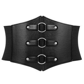 WERFORU Women's Elastic Corset Waist Belt, Lace-up Tied Waspie Wide Cinch Belt Pirate Costume Belt Black
