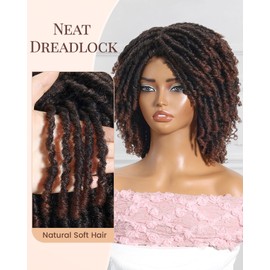 Dreadlock Wig For Black Women And Men Short Afro Twist Faux Locs Braided Wigs Glueless Synthetic Afro Curly Wigs (Ombre Brown, 12 Inch)