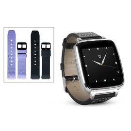 Beantech Silver Engage Smartwatch for iOS and Android, with Leather Strap and 2 Extra Straps