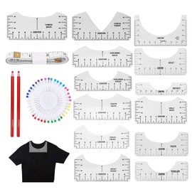 T Shirt Ruler, 17Pack V-Neck and Round Neck Tshirt Ruler T-Shirt Alignment Ruler, T-Shirt Ruler Guide HTV Vinyl and Heat Press Craft Placement for Designing Clothing Back and Front