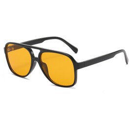 JCTAIFOO Polarised Sunglasses for Men Women Vintage Round Large Frame Retro UV400 Square Glasses, black/orange