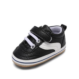 Shidangdisk Baby Shoes Boys Girls Infant Sneakers PU Leather Non-Slip Soft Rubber Sole Toddler Crib First Walker Shoes (Black, Infant, 6-12 Months, Medium)