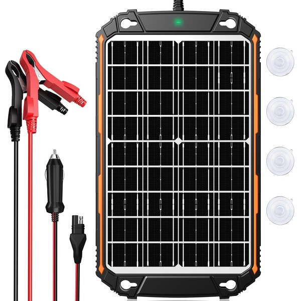 GROPOW 15W 12V Solar Battery Trickle Charger Maintiner, Built-in Smart MPPT Charge Cntroller, Waterproof 15 Watt 12 Volt Solar Panel Charging Kits for Car Auto Boat Marine RV Trailer Motorcycle, etc