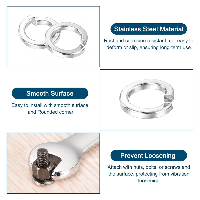 sourcing map M16 Split Lock Washer, 10Pcs 304 Stainless Steel