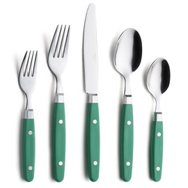 ANNOVA Silverware Set 20 Pieces Stainless Steel Color Handle With Rivet/Retro Flatware - 4 x Dinner Knife; 4 x Dinner Fork; 4 x Salad fork; 4 x Dinner Spoon; 4 x Dessert Spoon (Green, 20 Pieces)