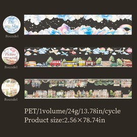 Scrapbooking Accessories Stickers Set, 3 Rolls PET Transparent Aesthetic Tape, Vintage Washi Tape for Scrapbooking, Junk Journaling, Bullet Journal, DIY Crafts, Bookmarks (Scrapbooking Tape Stickers6)