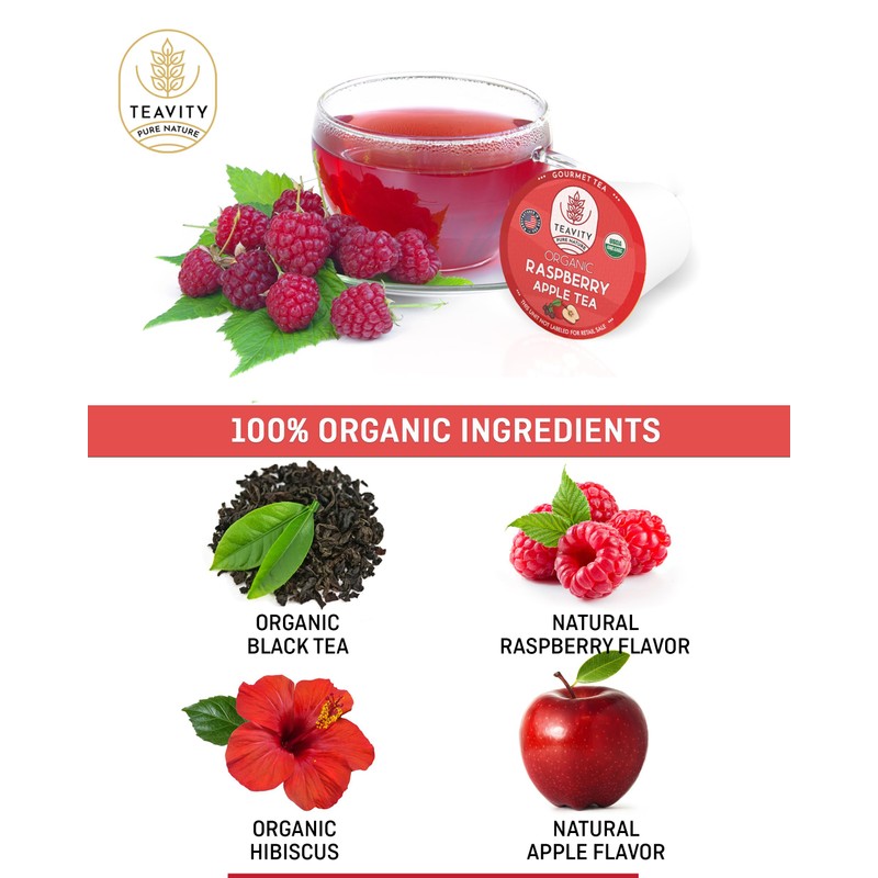 Organic Raspberry Apple Black Tea Pods for Keurig - Naturally
