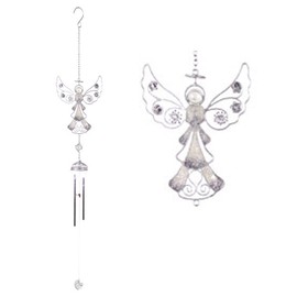 Beautiful Silver Design Angel Windchime, Glass, Metal, Resin Garden and Home Ornament (Design B)