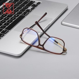 SHEEN KELLY Retro Pilot Anti-Blue Light Glasses Men's and Women's Trendy Fashion Oversized Frame Flat Top Metal Decorated Eyewear