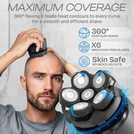 HUMMINGBIRD MK3 Stealth Edition Electric Head Shaver - No Nick Electric Razor for Men, Cordless USB C Rechargeable, Waterproof Wet/Dry Shave, 6 Blade Head, LED Display, Rotary Skull Shaver with Case