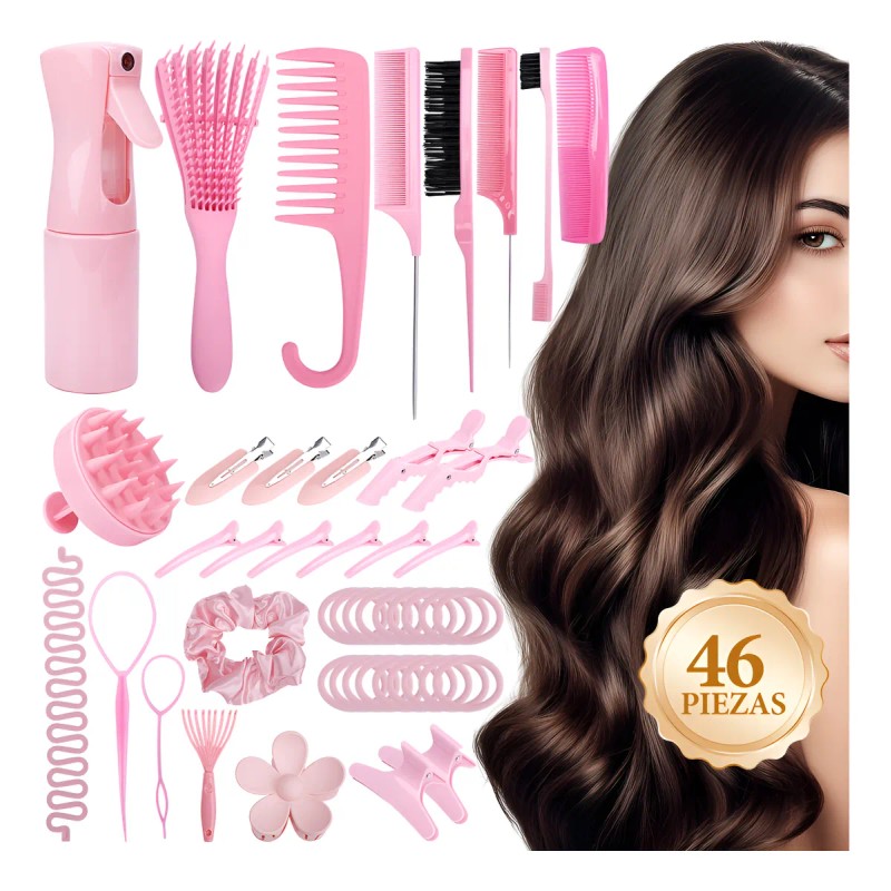 Kit 46pz Peine De Masaje De Cepillo Adecuado Cabello Rizad