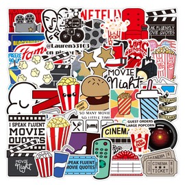 50Pcs Movie Party Stickers Water Bottles Laptop Phone Skateboard Car Computer Cinema Theater Themed Stickers Vinyl Waterproof Aesthetic Stickers Pack for Teens Kids Adults Children