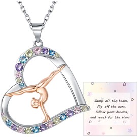 Collar de plata de ley 925 para gimnasia, regalos de gimnasia, joyería para amantes de las gimnastas, cumpleaños, Una talla, Plata esterlina, Circonia cúbica