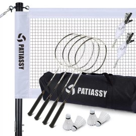 PATIASSY Professional Badminton Net Set Heavy Duty Portable with Adjustable Poles Rackets