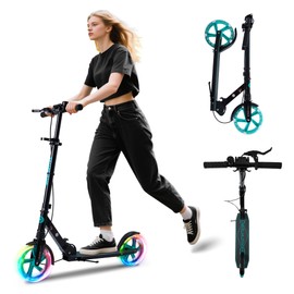 Kick Scooter for Kids Ages 8+ Teens & Adults, with Front handbrake and Rear Brake, and Adjustable Handlebars, Big Sturdy PU Flash Wheels Great Gift & Toy